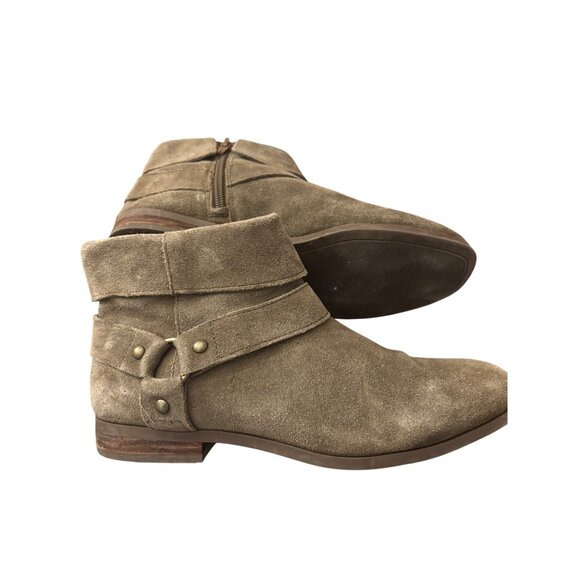 Sole Society Taupe Suede Ankle Boots With Wraparound Strap & Side Zipper - Picture 11 of 11